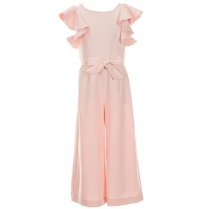 GB Big Girls Tie Front Tiered Ruffle Sleeve Jumpsuit Light Pink